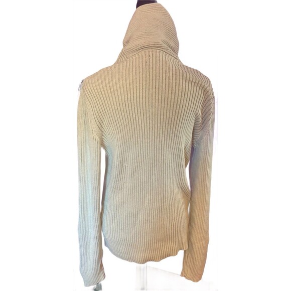 American Rag Size L Knit Sweater Beige Ribbed Cowl Neck Long Sleeve Pullover - Picture 2 of 3